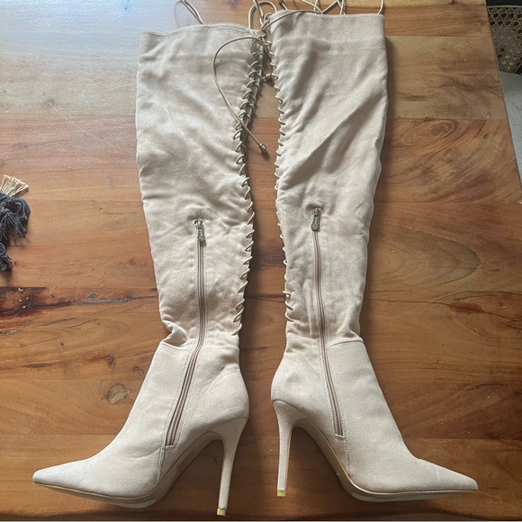 Cape Robbin Womens Suede Side Lace Up Over The Knee High Heel Boots size 8 - Picture 7 of 12